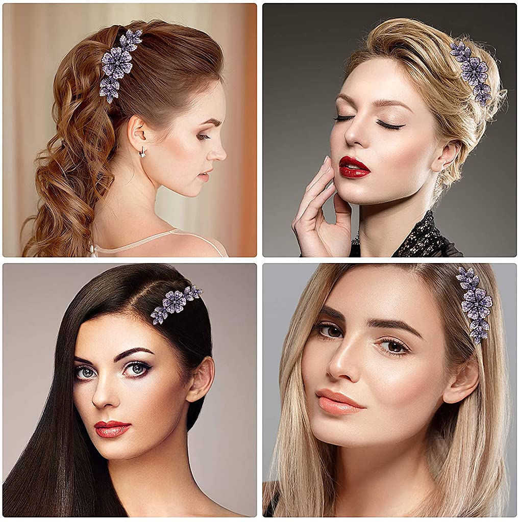 MAYCREATE Hair Clips for Women Flower Hair Comb Pins Slide Hair Clips for Girls Crystal Barrettes Bridal Charm Hair Accessories-Dark Purple MAYCREATE Hair Clips for Women Flower Hair Comb Pins Slide Hair Clips for Girls Crystal Barrettes Bridal Charm Hair Accessories-Dark Purple